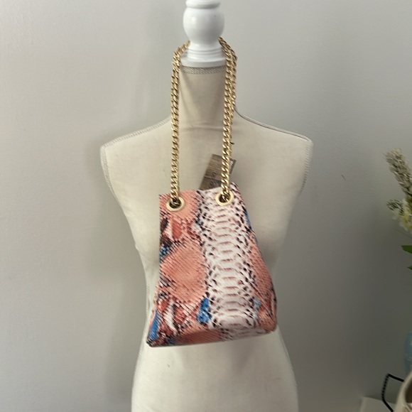 Peach,Blue and Black Python Draw String Mini Bag - Picture 11 of 11